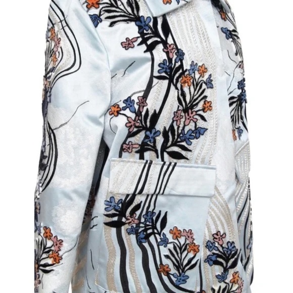 H&M CONSCIOUS Coat Jacket Blue Velvet Floral Embroidery Long Sleeve S BNWT - Picture 3 of 8